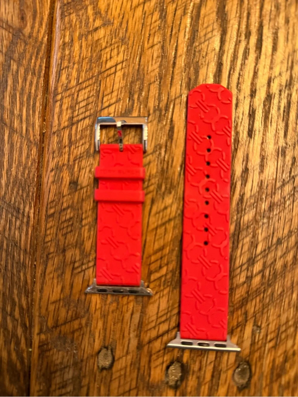 Tory Burch Red Silicone Watch Band with Embossed Logo Motif